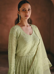 Light Green Embroidered Ready to Wear Georgette Anarkali Suit