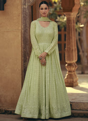 Light Green Embroidered Ready to Wear Georgette Anarkali Suit