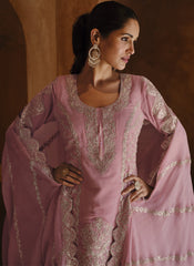 Light Purple Embroidered Georgette Palazzo Style Suit