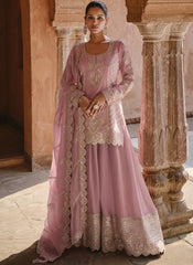 Light Purple Embroidered Georgette Palazzo Style Suit