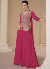 Pinkish Red Ready to Wear Indowestern Outfit