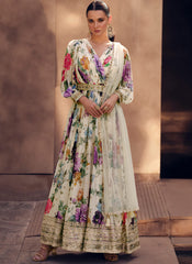 Offite-Muticolor Floral Digital Printed Georgette Anarkali Suit