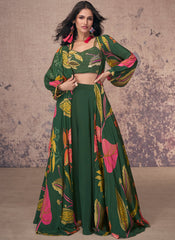 Bottle Green Sequence Embroidery French Crepe Indowestern Outfit