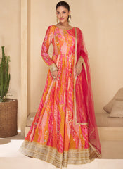 Rani Pink Digital Printed Embroidered Anarkali Dress