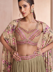 Beige Multicoloured Sequence Embroidery Indo Western Palazzo