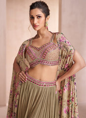 Beige Multicoloured Sequence Embroidery Indo Western Palazzo