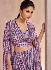 Purple Multicoloured Sequence Embroidery Indo Western Palazzo