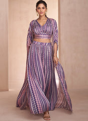 Purple Multicoloured Sequence Embroidery Indo Western Palazzo