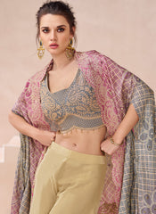 Pink And Beige Thread Embroidery Cape Style Indowestern Outfit