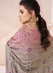 Pink And Beige Thread Embroidery Cape Style Indowestern Outfit