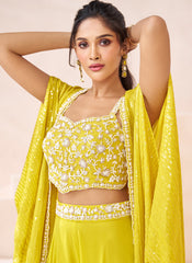 Yellow Handwork Embroidery Cape Style Indowestern Outfit