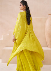 Yellow Handwork Embroidery Cape Style Indowestern Outfit