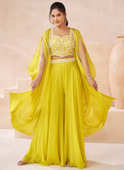 Yellow Handwork Embroidery Cape Style Indowestern Outfit