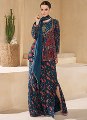 Jade Blue Sequence Embroidery Party Wear Sharara Suit