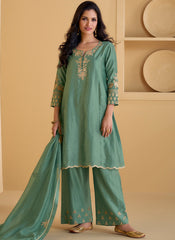 Green Embroidered Party Wear Pant Style Suit