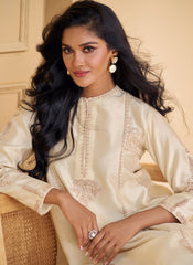 Pearl White Embroidered Party Wear Palazzo Suit