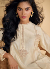 Pearl White Embroidered Party Wear Palazzo Suit