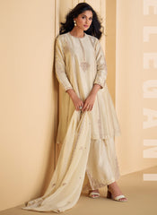 Pearl White Embroidered Party Wear Palazzo Suit