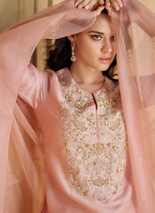 Pink Embroidered Party Wear Sharara Suit