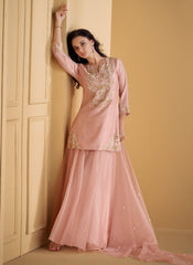 Pink Embroidered Party Wear Sharara Suit