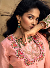 Pink Multi embroidery Real Silk Anarkali Suit