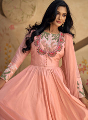 Pink Multi embroidery Real Silk Anarkali Suit