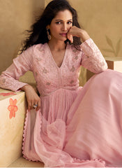 Baby Pink Multi Embroidered Anarkali Suit