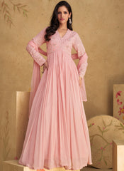 Baby Pink Multi Embroidered Anarkali Suit