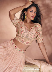 Peach-Pink Party Wear Silk Indowestern Outfit
