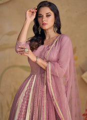 Mauve-Pink  Multi-Embroidered Georgette Anarkali Suit