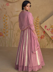 Mauve-Pink  Multi-Embroidered Georgette Anarkali Suit