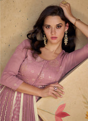 Mauve-Pink  Multi-Embroidered Georgette Anarkali Suit