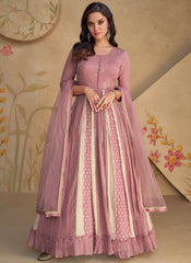 Mauve-Pink  Multi-Embroidered Georgette Anarkali Suit