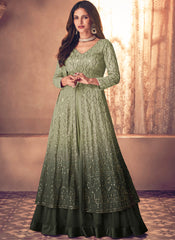 Shaded Green Georgette Anarkali Lehenga Style Designer Suit - nirshaa