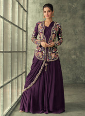 Purple Saree Style Indowestern Outfit with Jacket