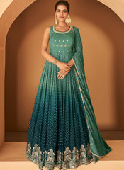 Shaded Blue and Green Party wear Georgette Anarkali Suit
