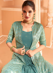 Rama Blue and Green Indowestern Lehenga Set