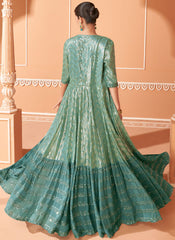 Rama Blue and Green Indowestern Lehenga Set