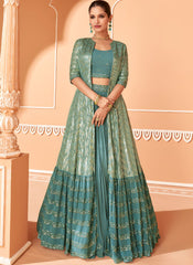 Rama Blue and Green Indowestern Lehenga Set