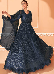 Navy Blue Party Wear Indowestern Gown