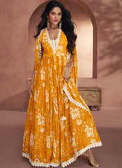 Enchanting Yellow Georgette Anarkali Indowestern Suit