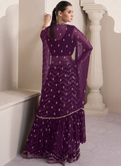 Elegant Purple Chinon Party Wear Indowestern Outfit