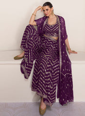 Elegant Purple Chinon Party Wear Indowestern Outfit