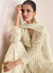 Beautiful White Georgette Anarkali Suit with Sharara