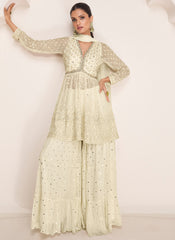 Beautiful White Georgette Anarkali Suit with Sharara