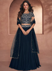 Navy Party Wear Silk Indowestern Outfit