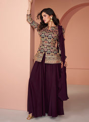 Wine Ready to Wear Georgette Indowestern Outfit