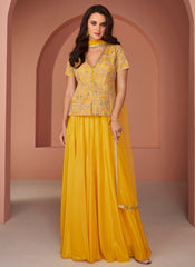Yellow Ready to Wear Georgette Indowestern Outfit