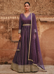 Purple Ready to wear Pure Viscose Jacquard Silk Anarkali Suit