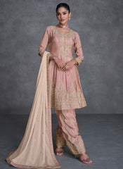 Peach and Cream Embroidered Organza Silk Suit